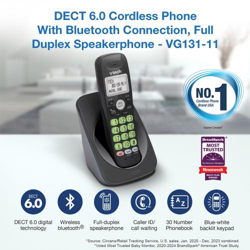 Display larger image of DECT 6.0 Cordless Phone with Full Duplex Speakerphone and Caller ID/Call Waiting (Black) - view 7