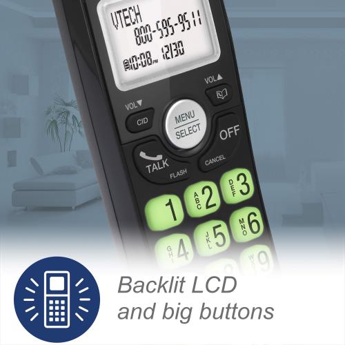Display larger image of 2-Handset DECT 6.0 Cordless Phone with Bluetooth Connection, Full Duplex Speakerphone and Caller ID/Call Waiting (Black) - view 6