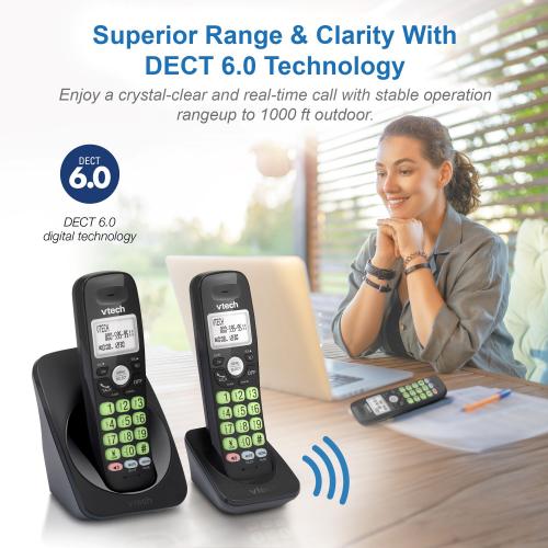 Display larger image of 2-Handset DECT 6.0 Cordless Phone with Bluetooth Connection, Full Duplex Speakerphone and Caller ID/Call Waiting (Black) - view 4