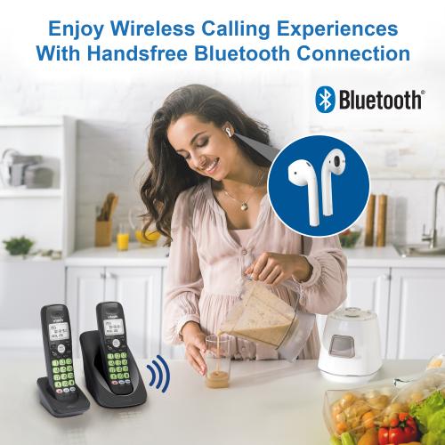 Display larger image of 2-Handset DECT 6.0 Cordless Phone with Bluetooth Connection, Full Duplex Speakerphone and Caller ID/Call Waiting (Black) - view 3