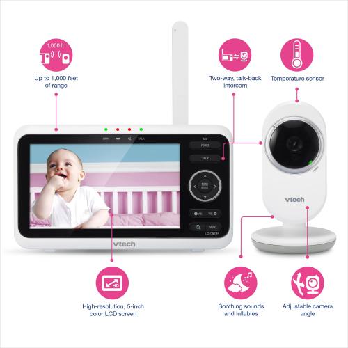 Display larger image of 5" Digital Video Baby Monitor with Full-Color and Automatic Night Vision, White - view 5