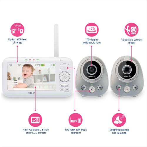 Display larger image of 5" Digital Video Baby Monitor with 2 Cameras, Wide-Angle Lens & Standard Lens - view 7