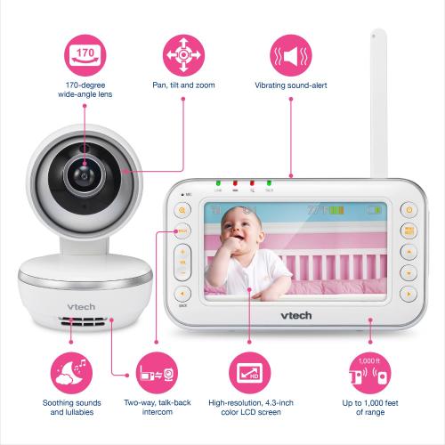 Display larger image of 4.3" Digital Video Baby Monitor with Pan & Tilt Camera, Wide-Angle Lens and Standard Lens - view 8