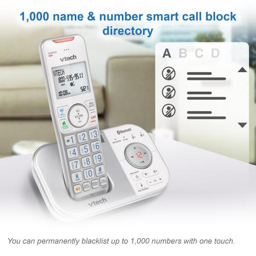 Display larger image of 4-Handset Expandable Cordless Phone with Bluetooth Connect to Cell, Smart Call Blocker and Answering System &#40;Silver & White&#41; - view 9