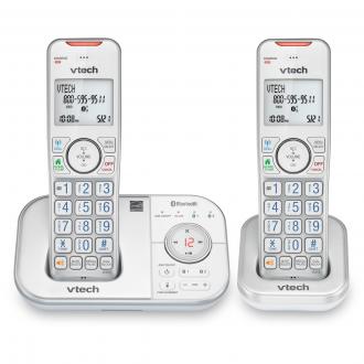 2-Handset Expandable Cordless Phone with Bluetooth Connect to Cell™, Smart Call Blocker and Answering System (Silver & White) - view 1