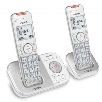 2-Handset Expandable Cordless Phone with Bluetooth Connect to Cell™, Smart Call Blocker and Answering System (Silver & White) - view 2