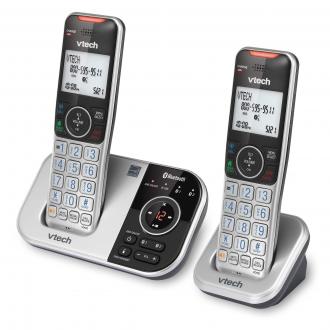 2-Handset Expandable Cordless Phone with Bluetooth Connect to Cell, Smart Call Blocker and Answering System (Silver & Black) - view 2