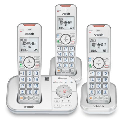 Display larger image of 3-Handset Expandable Cordless Phone with Bluetooth Connect to Cell, Smart Call Blocker and Answering System &#40;Silver & White&#41; - view 1