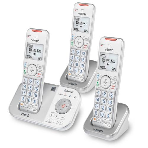 Display larger image of 3-Handset Expandable Cordless Phone with Bluetooth Connect to Cell, Smart Call Blocker and Answering System &#40;Silver & White&#41; - view 2