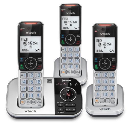 Display larger image of 3-Handset Expandable Cordless Phone with Bluetooth Connect to Cell, Smart Call Blocker and Answering System &#40;Silver & Black&#41; - view 1