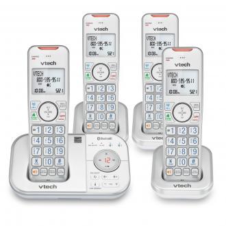 4-Handset Expandable Cordless Phone with Bluetooth Connect to Cell, Smart Call Blocker and Answering System (Silver & White) - view 1