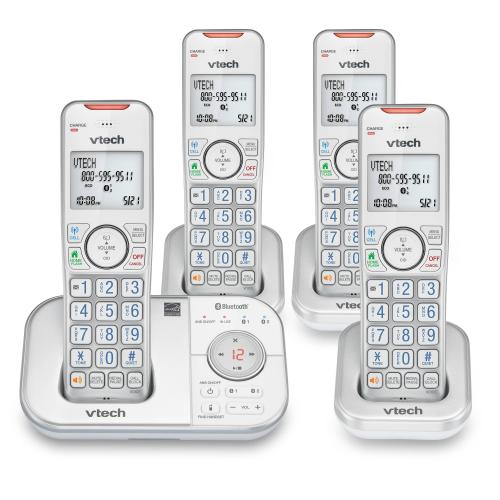 Display larger image of 4-Handset Expandable Cordless Phone with Bluetooth Connect to Cell, Smart Call Blocker and Answering System &#40;Silver & White&#41; - view 1