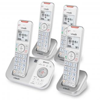 4-Handset Expandable Cordless Phone with Bluetooth Connect to Cell, Smart Call Blocker and Answering System (Silver & White) - view 2