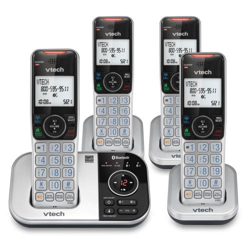 Display larger image of 4-Handset Expandable Cordless Phone with Bluetooth Connect to Cell, Smart Call Blocker and Answering System &#40;Silver & Black&#41; - view 1