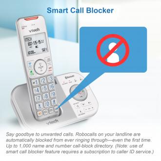 4-Handset Expandable Cordless Phone with Bluetooth Connect to Cell, Smart Call Blocker and Answering System (Silver & White) - view 5