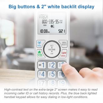 2-Handset Expandable Cordless Phone with Bluetooth Connect to Cell™, Smart Call Blocker and Answering System (Silver & White) - view 6
