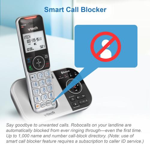 3-Handset Expandable Cordless Phone with Bluetooth Connect to Cell, Smart Call Blocker and Answering System (Silver & Black) - view 5