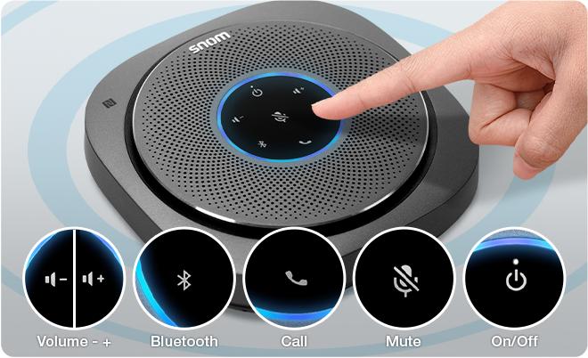 Touch controls include Volume, Bluetooth, Call, Mute and On/Off